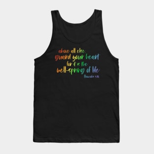 Christian Bible Verse: Above all else, guard your heart (rainbow text) Tank Top